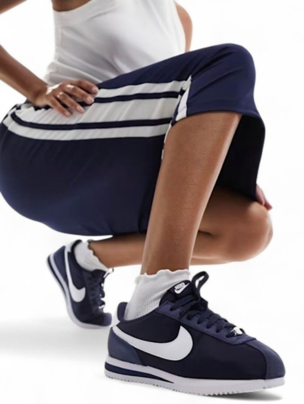 NIKE Cortez Midnight Navy Nylon & Suede Trainers Women's Sneakers Shoes